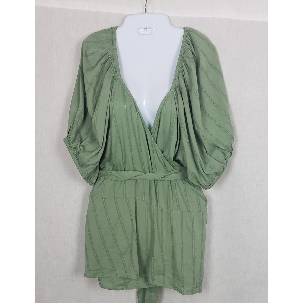 Old Navy Wrap Top‎ Womens Plus 4X Green Smock Puff Sleeve Boho Peasant Sash Belt